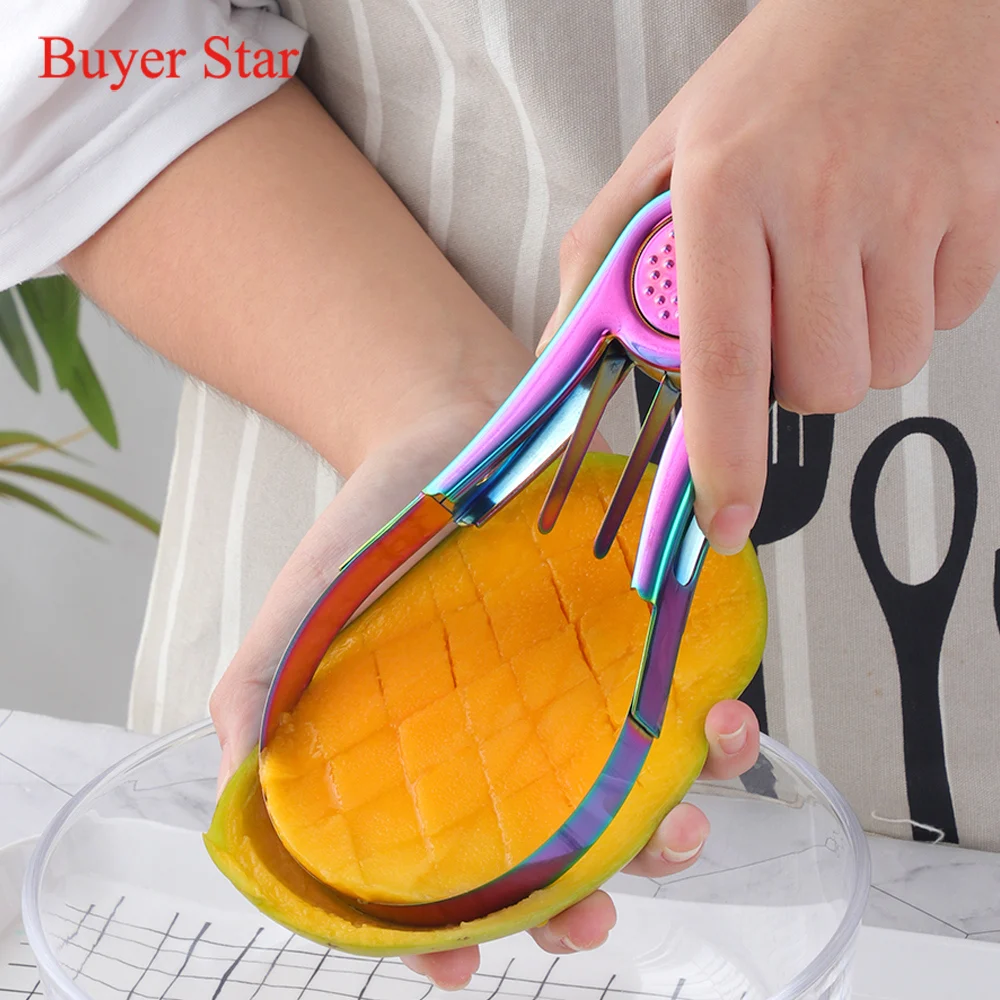 

New Stylish Stainless steel Mango Splitter Cutter Fruit seed remover Gadget Peach Slicer Kitchen Gadget Metal food serving tools