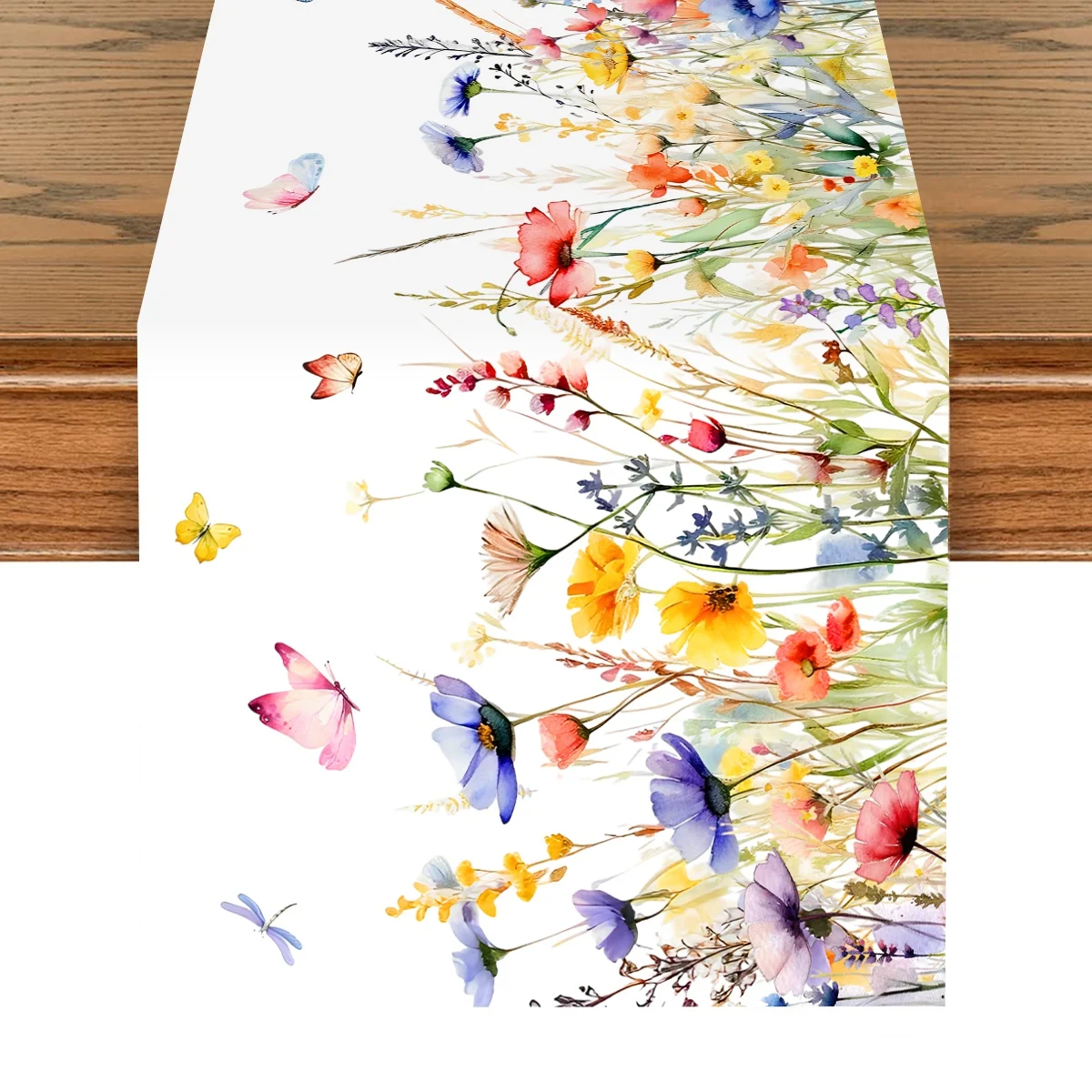 Watercolor Floral Table Runner Wildflowers Bloom Flowers Tablerunner Holiday Kitchen Dining Table Decor 35*180cm