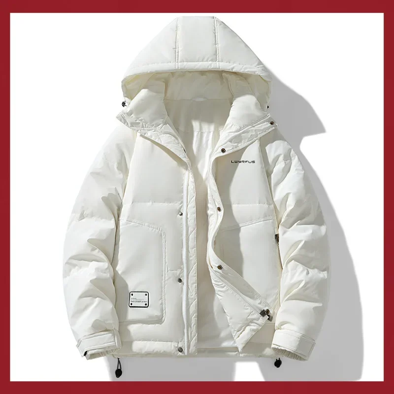 Casual hooded down jacket for men's 2023 winter new white duck down jacket, work clothes, handsome short style warm clothes