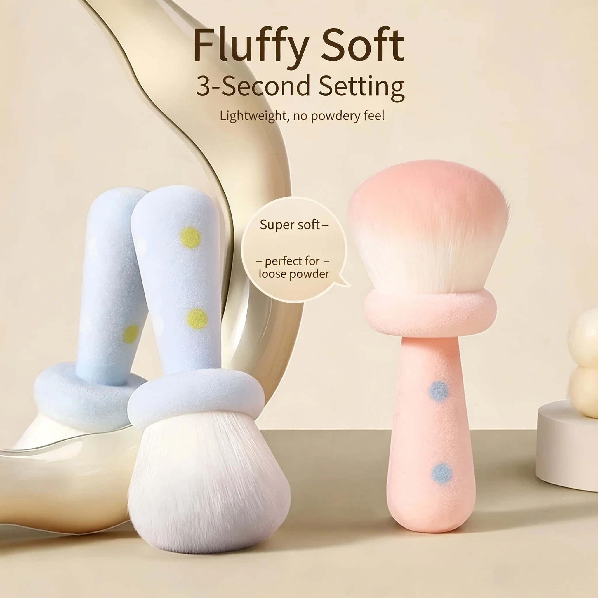 1pc Cute Polka Dot Small Bell Powder Brush Super Fluffy Soft Synthetic Bristles Large Head Blush Setting Highlighter Makeup Tool