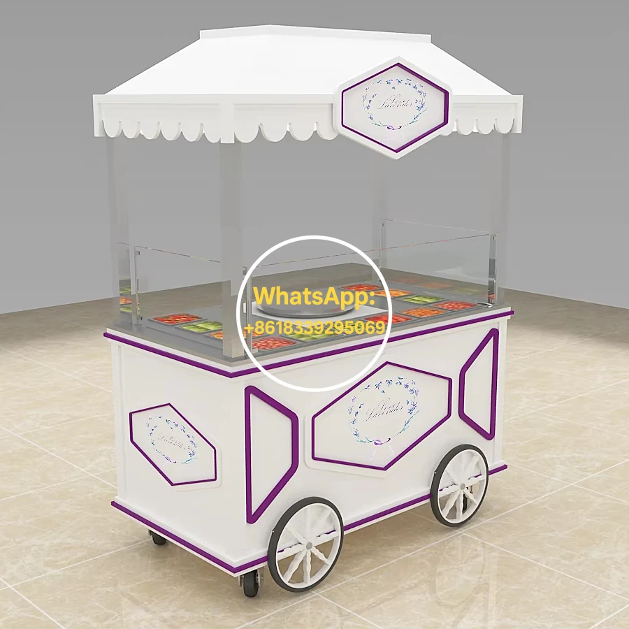 

Street Mobile Push Popsicle Showcase Freezers Vending Cart Frozen Ice Cream Cart for Outdoor Bubble Crepe Trolley for Sale