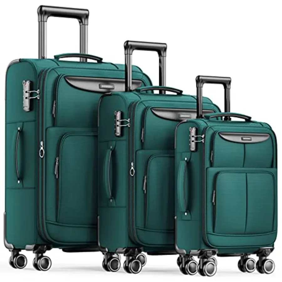 

SHOWKOO Luggage Sets 3 Piece Softside Expandable Lightweight Durable Suitcase Sets Double Spinner Wheels TSA Lock Dark Green 20