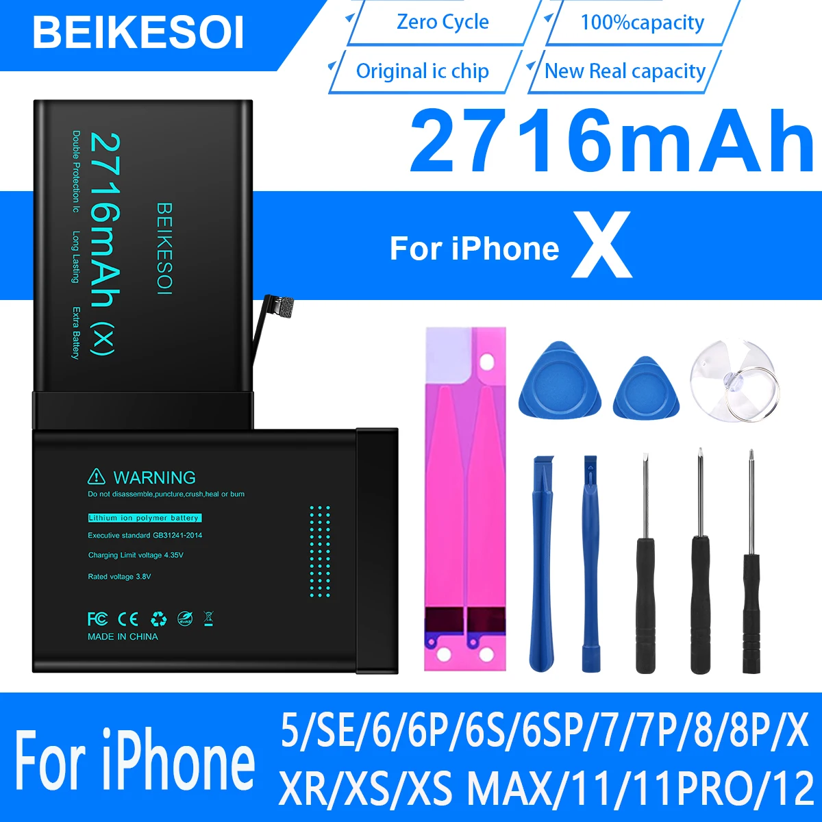 

BEIKESOI Battery for iPhone X XR XS MAX Original IC chip Bateria For iPhone X XS xsmax xr Tools Sticker