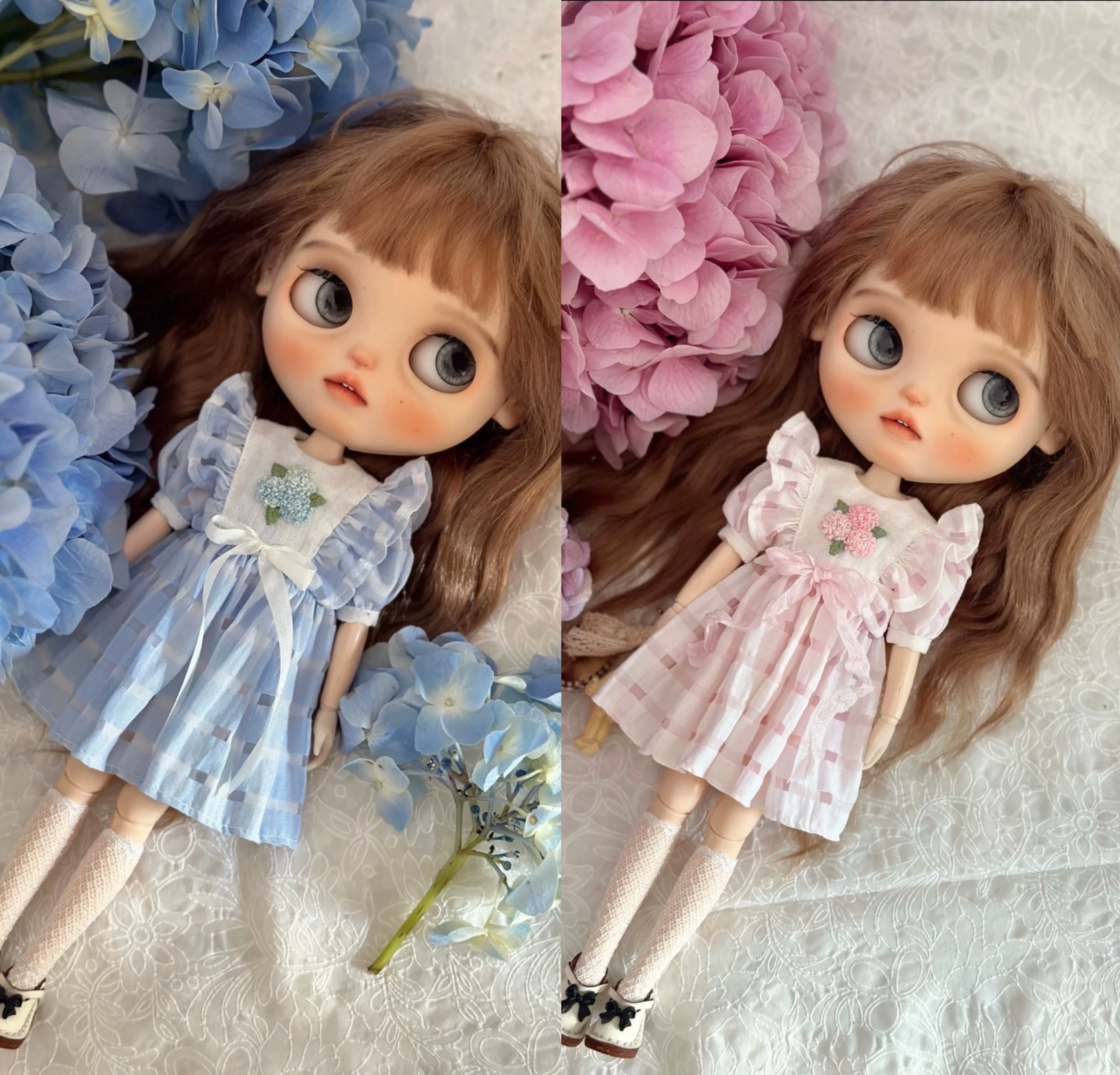 

Dula Doll Clothes Dress Pink and blue embroidery Blythe Landoudou Landazz ob24 ob22 Azone Licca ICY JerryB 1/6 Doll