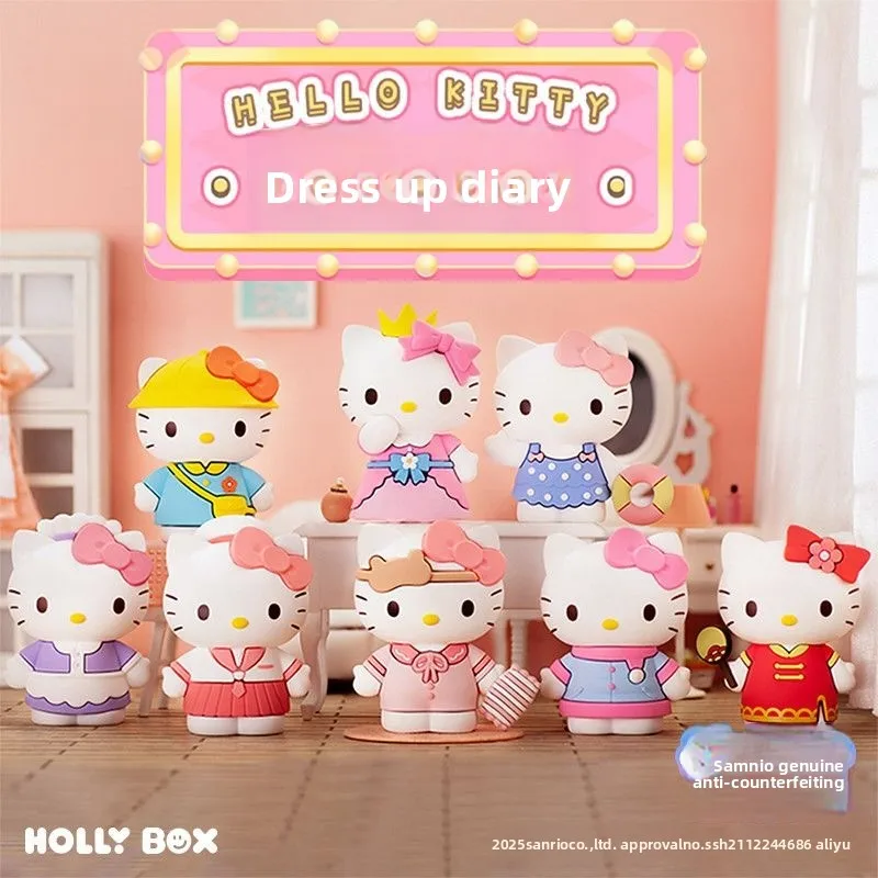 Série Sanrio Family Hello Kitty : Figurine authentique Hello Kitty en boîte surprise, décoration de bureau, poupée tridimensionnelle, cadeau et objet décoratif