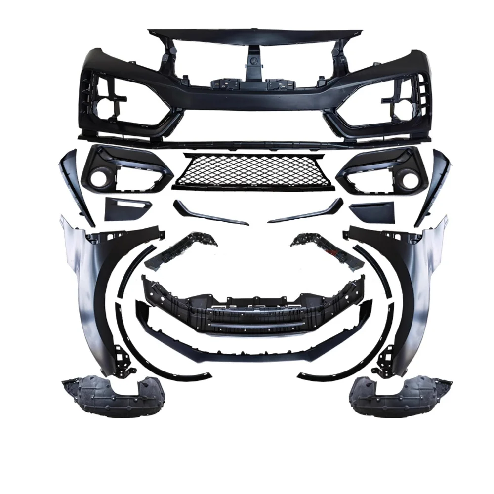 For  2016-2021 Modified Fender Inner Side Skirt Unpainted Sedan Surround Front Rear Bumper Lip Grille Assembly