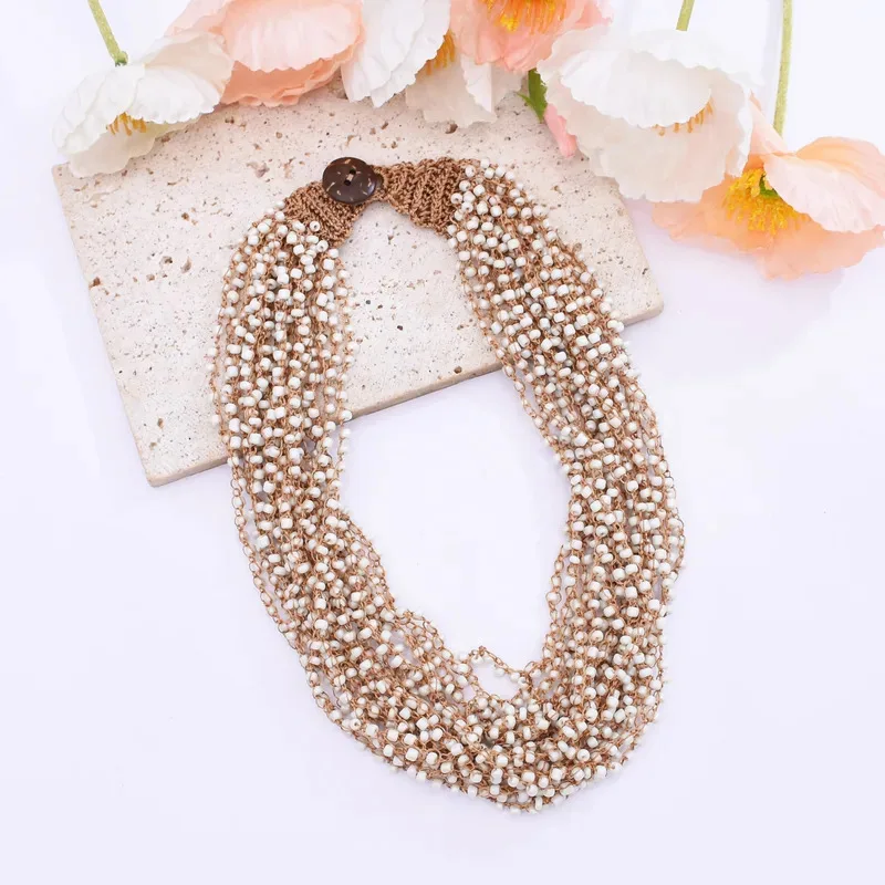 

YISON New Retro Bohemian Style Multi-Layer Beaded for Women Exaggerated Elegant Hand-Woven Choker Chains Necklace Gifts Jewelry