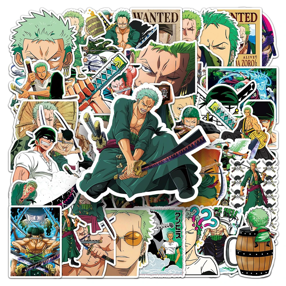 10/30/50pcs Anime ONE PIECE Stickers Cool Roronoa Zoro Cartoon Decals Skateboard Notebook Phone Case Waterproof Graffiti Sticker