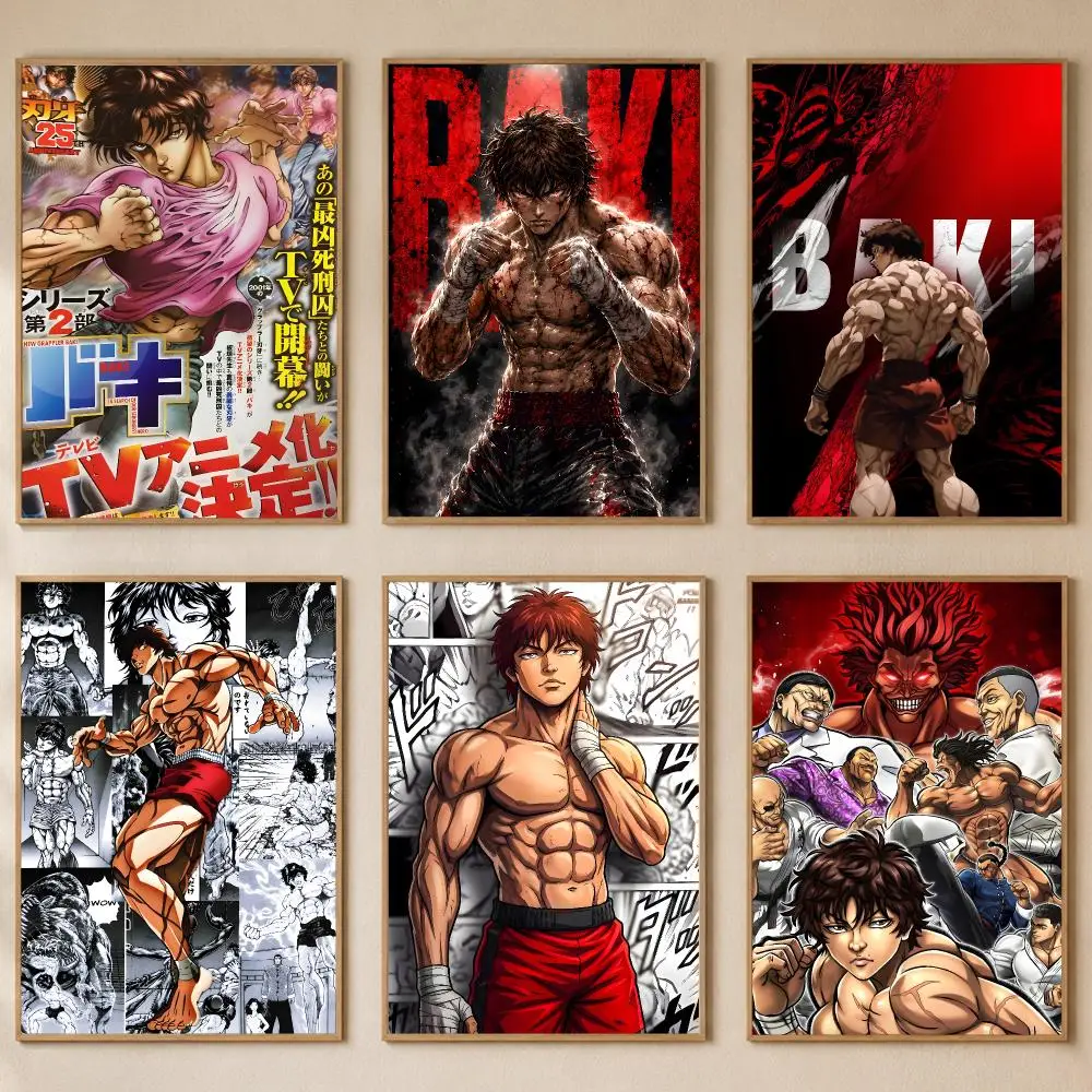 Martial Arts Anime Baki Hanma Poster PP Self-Adhesive Bedroom Gaming Cafe/Bar Vintage Aesthetic Decor Ideal Gift