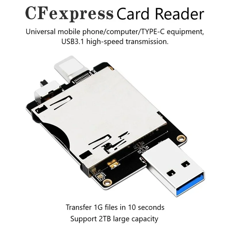 

Картридер CFexpress USB 3.0 Type A/USB 3.1 Type C 10 Гбит/с с адаптером-райзером JMS583 для карт памяти CF Express Type B