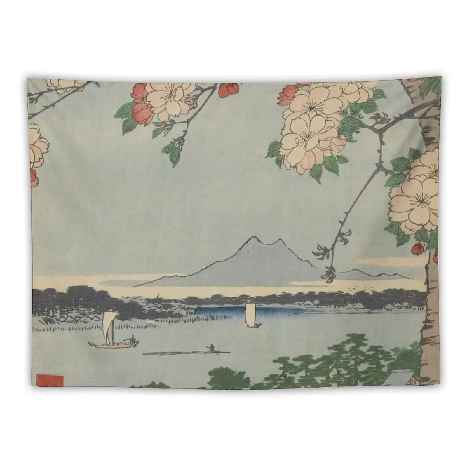 

Cherry Blossoms on Spring River Ukiyo-e Japanese Art Tapestry Carpet On The Wall Bedrooms Decor Outdoor Decoration Tapestry