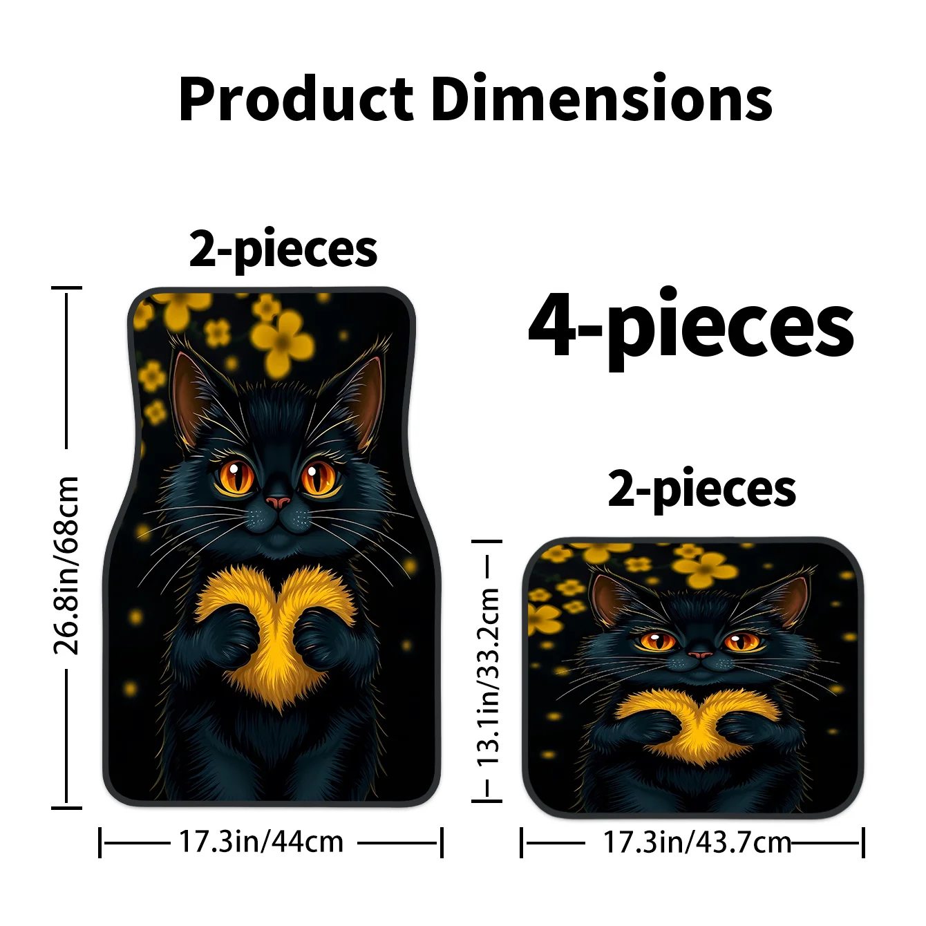 4pcs Set Black Cat Yellow Claw Pattern Trendy Car Floor Mats | Durable, Easy To Clean, Suitable For All Car Models, Polyester Fi