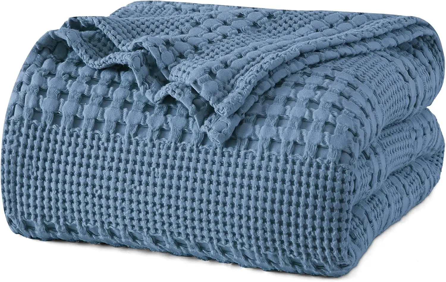 

King Size Cotton Waffle Weave Blanket, Soft Lightweight & Breathable for All Seasons, Luxury Home Decor in Denim Blue, 108"x90"