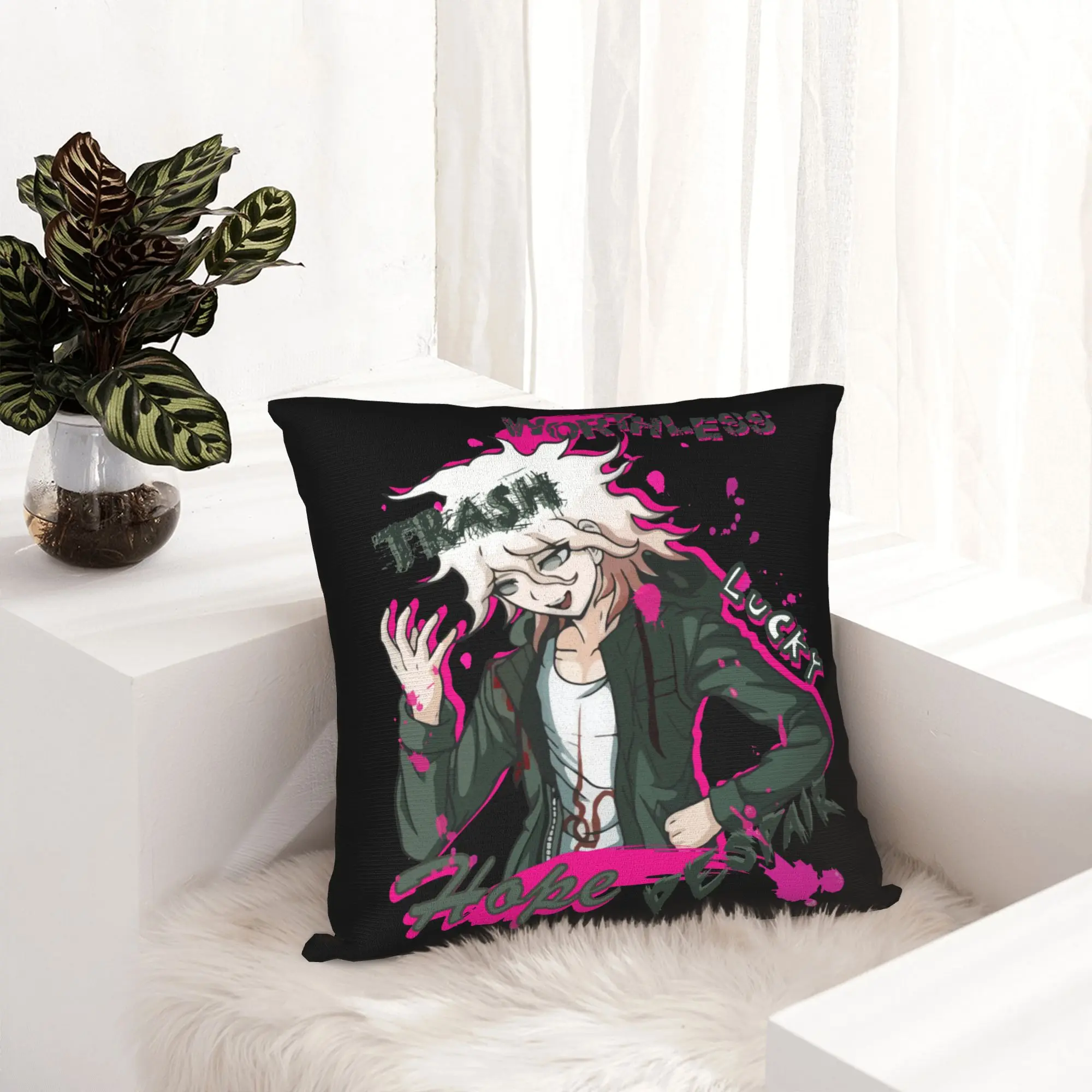 Nagito Komaeda Anime Pillowcase Printed Cushion Cover Decorative Pillow Case Cover Home Zipper