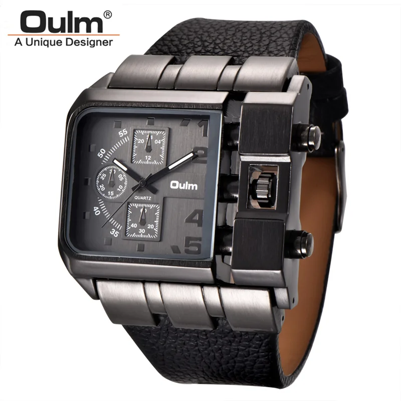 Oulm 3364 Fashion Casual Men Watch Big Size Square Face Wristwatch Male Clock Sport Unique Watches