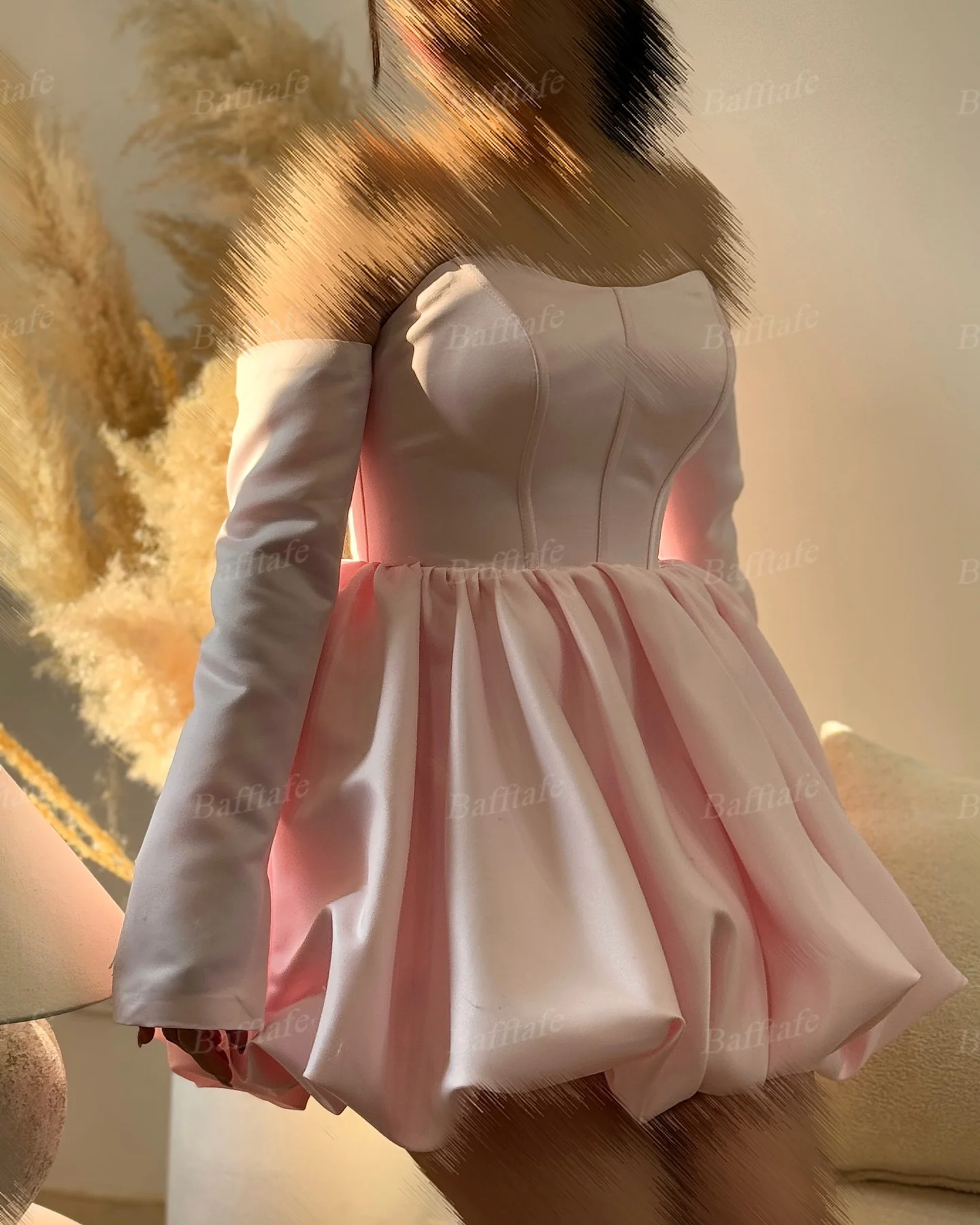 Bafftafe linia satynowe dostosowane suknie balowe długie rękawy powyżej kolana suknie na powrót do domu kobiety taniec formalna sukienka koktajlowa