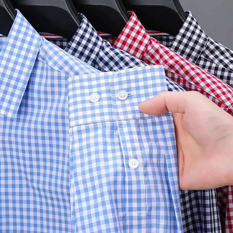 رجل فاخر طويل الأكمام قميص 100% القطن التلبيب شبكة النمط البريطاني الخريف جديد قميص بلايز الحد الأدنى تصميم موضة ملابس للرجال #3