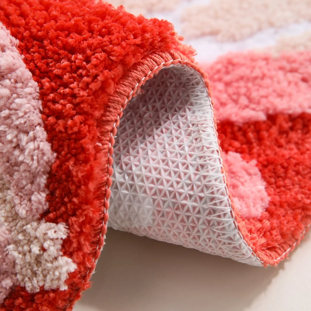 

Extra Absorbent Curved Pink Bathroom Rug Mat Soft Microfiber Non Slip Bath Mat with Secure TPR Backing for Stability