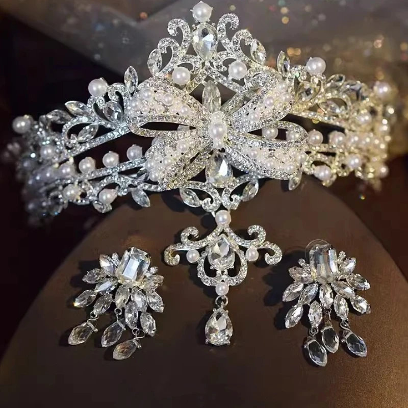 Conjunto de corona de cristal para boda, tiara de fiesta nupcial, accesorios para el cabello, pendientes de corona para mujer, nuevo