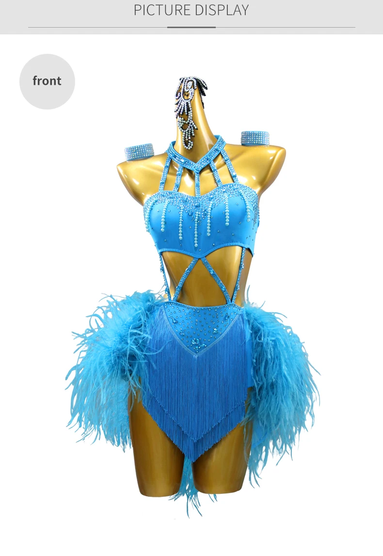 2026 Damen Lateinamerikanische Kleidung Mädchen Abendkleid Samba Bühnen-Tanzkostüm Cabaret Tanzbekleidung Wettbewerb Ballsaal Party Federanzug – Detail 7