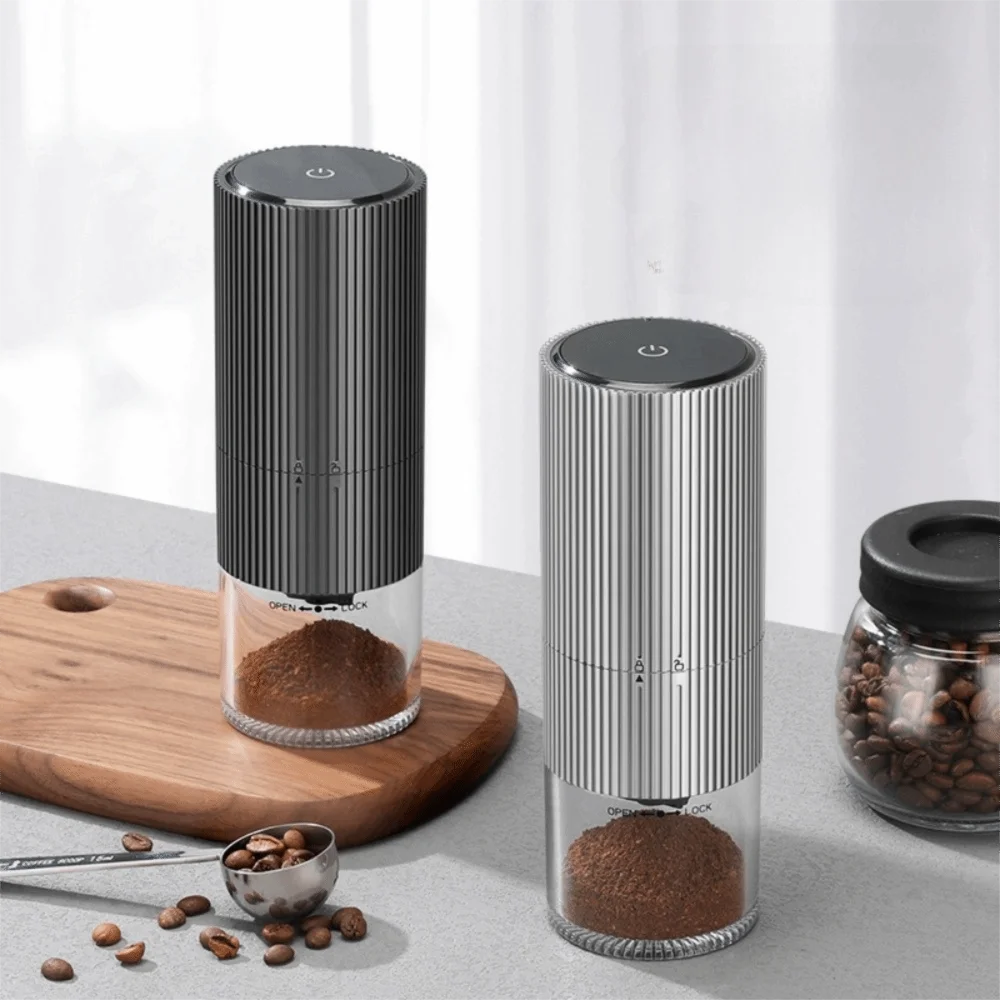 

Strip Pattern Portable Coffee Grinder Adjustable Coarseness Ceramic Grinding Core Electric Coffee Bean Grinder LED Display