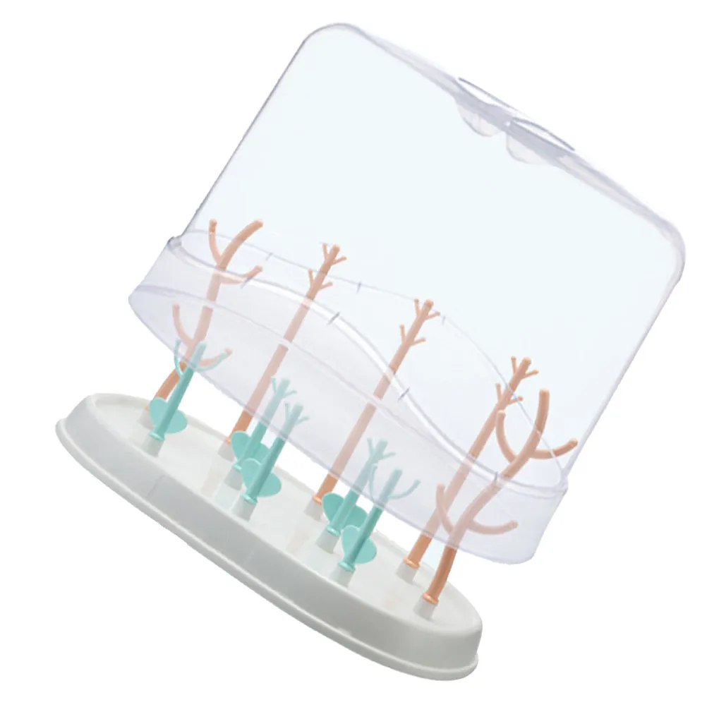 

Branches Shape Multifunctional Baby Bottle Drying Rack Detachable Pegs Holder Feeding Bottle Organizer Dust-Proof Cover Large