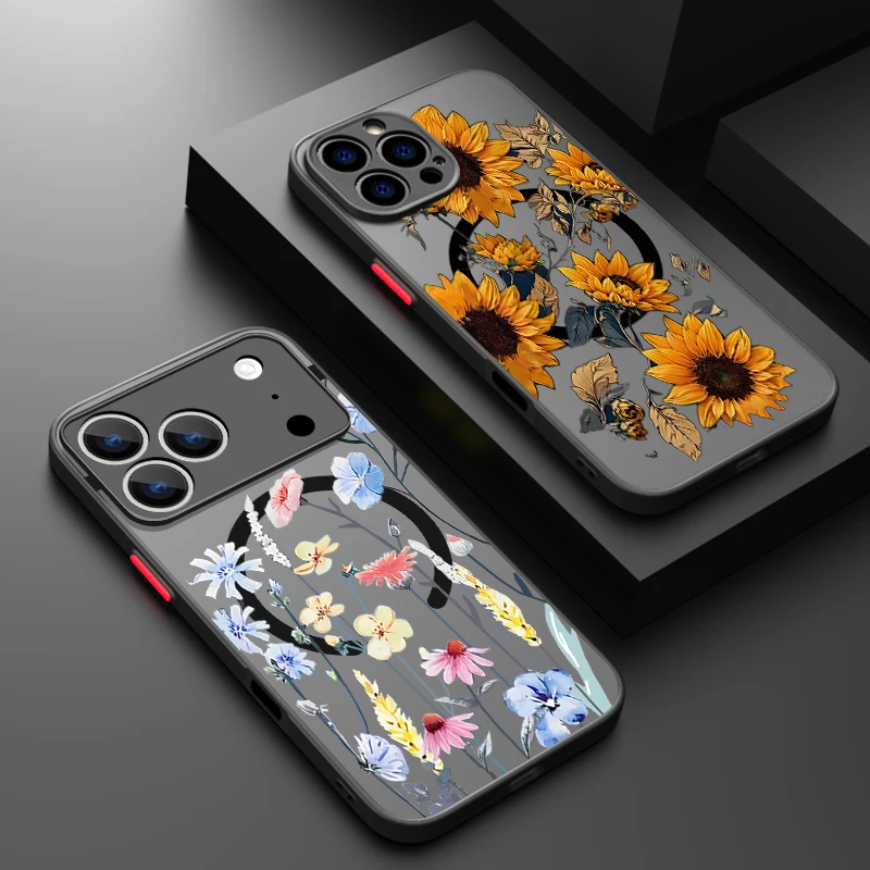 Magnetische Blume Blumendruck Handyhülle für iPhone Air 17 16 15 14 13 Pro Max 12 Pro 16 Plus 16e 11 für Magsafe stoßfeste Abdeckung
