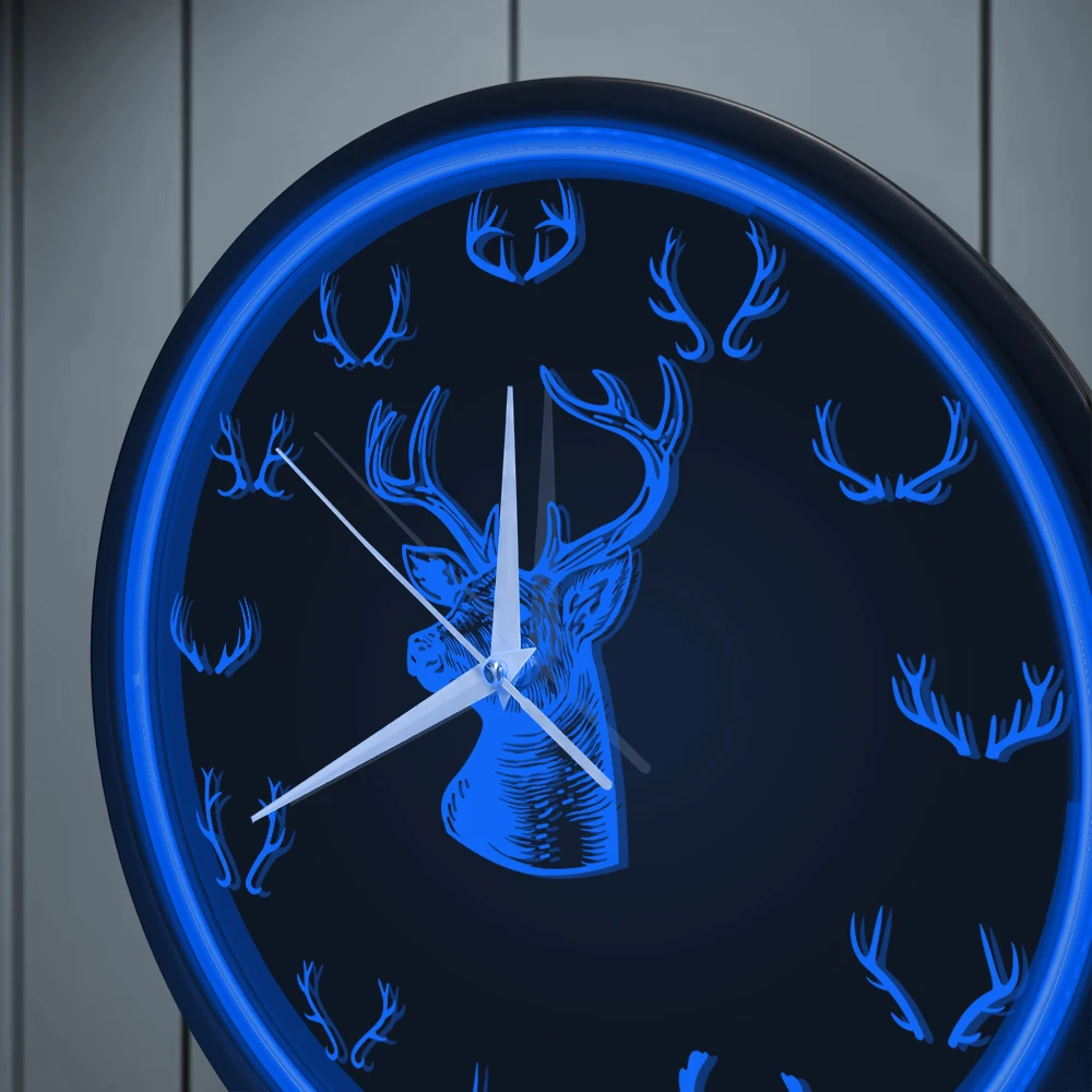 Deer Antler Neon Sign LED Lighting Wall Clock for Man Cave Cabin Lodge Moose Elk Wildlife Hunting Home Decor Luminous Wall Clock