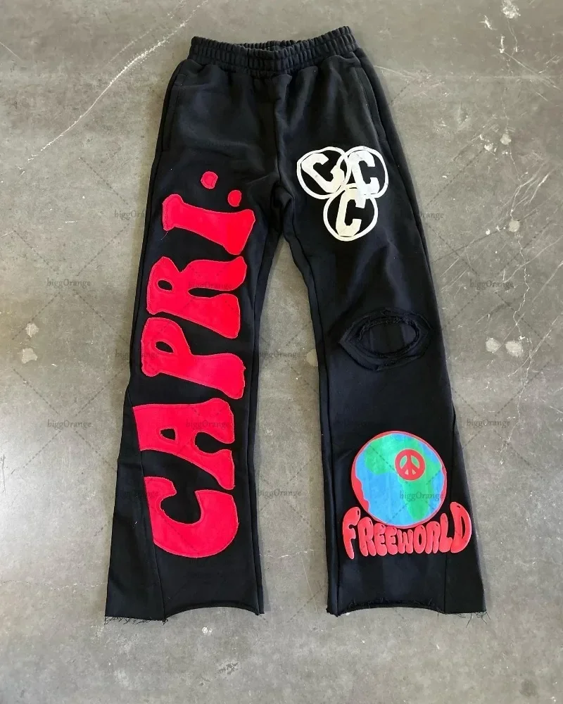 Pantalon brodé américain Y2K Street Hip-Hop pour hommes, pantalon droit, pantalon à jambes larges, High Street, Retro FjWomen, nouveau, 2023