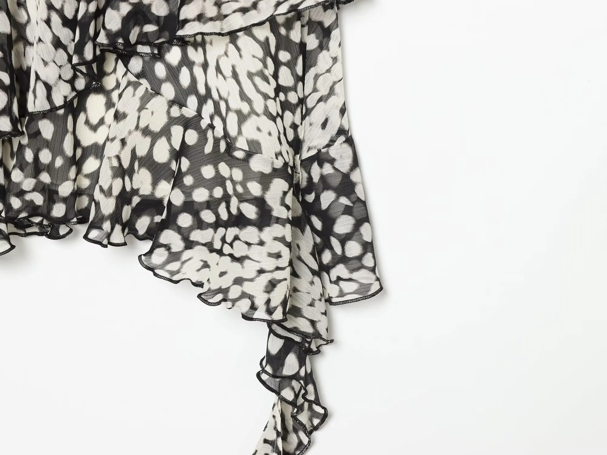 TFMLN Damen-Trägerkleid, ärmellos, bedrucktes Kleid, Sommerkleid aus Tüll, rückenfrei, asymmetrisches Kleid mit Rüschen, modisch, elegant, Partykleidung – Detail 7