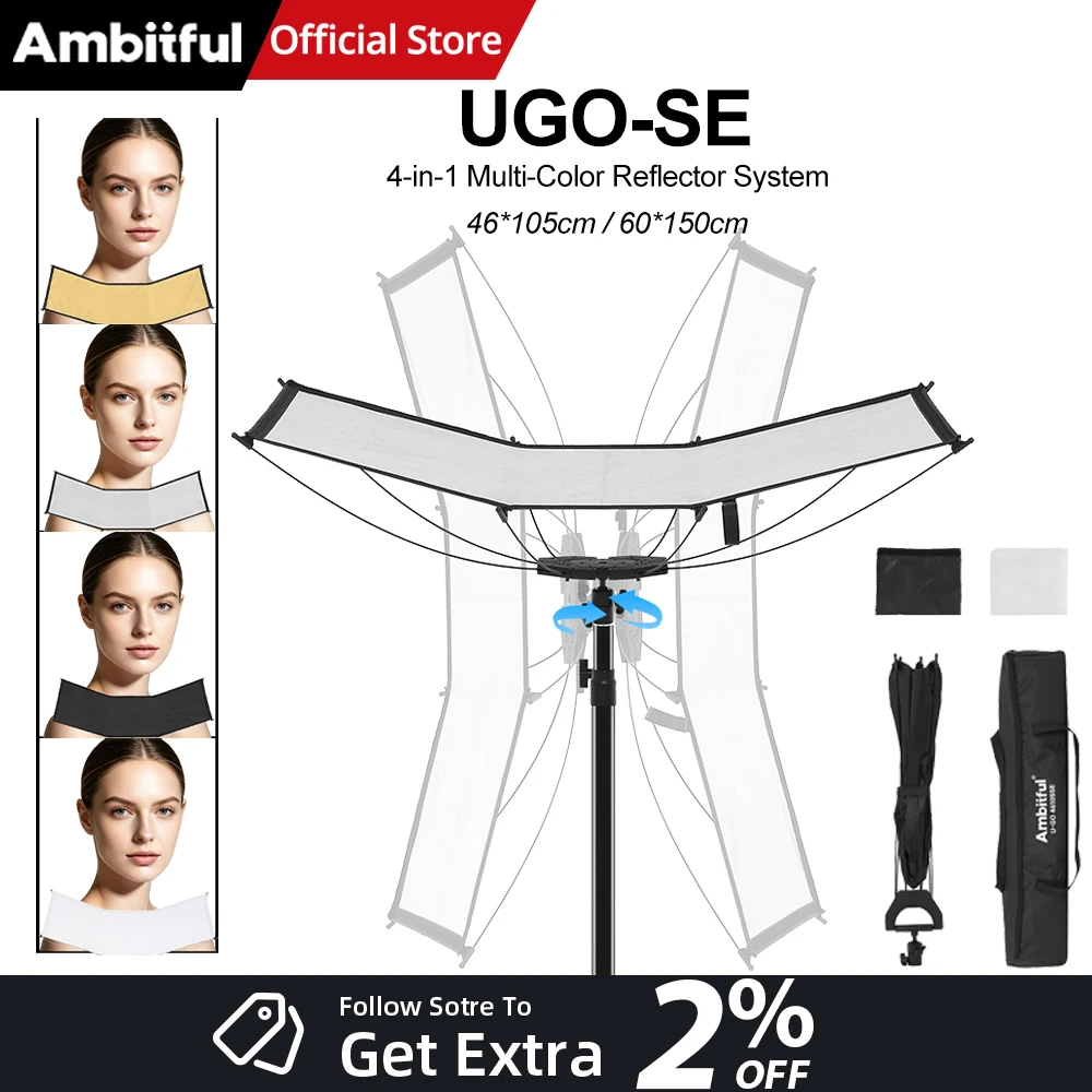 Ambitful UGO 46105SE 60150SE 4-in-1 U-Shape Reflector Gold Silver Black White Diffusers One-touch Open Close Reflective Screen