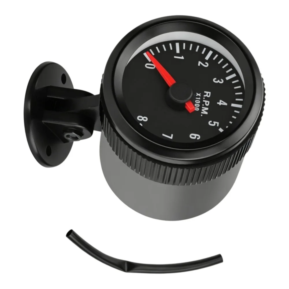 Car Tachometer 52mm 2 Inch LED Display 0-8000 RPM Black Face White Light for Engine Speed Tracking on 12V Systems