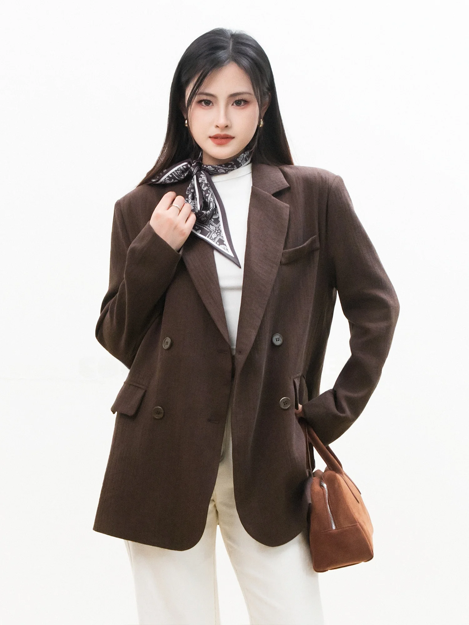 

Женский винтажный двубортный пиджак Chelzy для офиса, весна-осень, с отложным воротником, универсальный, стройнящий, деловой повседневный стиль