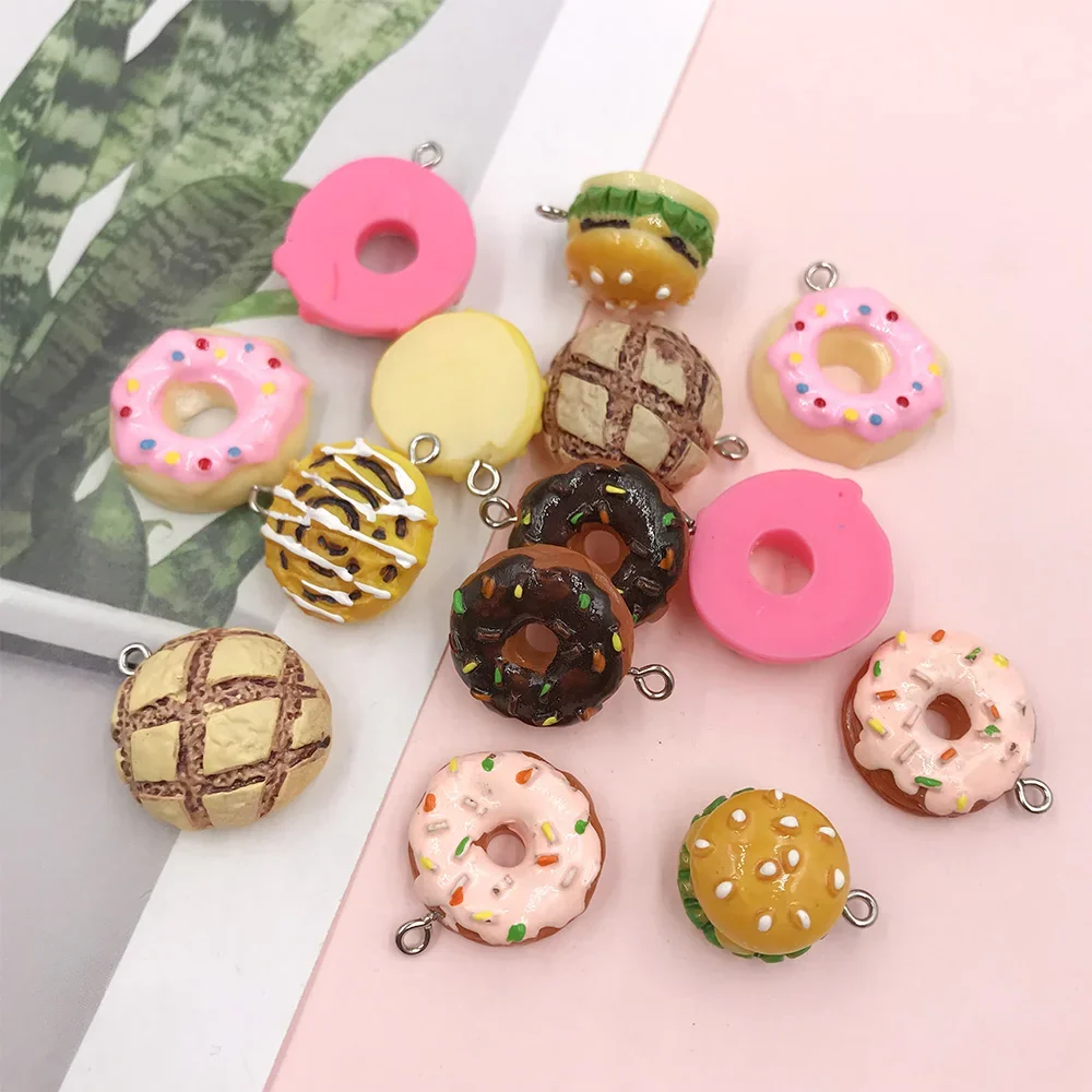 10 Stück Kawaii Donuts Brot Charms Anhänger für DIY Armband Halskette Ohrring Schlüsselanhänger Schmuckherstellung Fake Food Cabochon Dekor