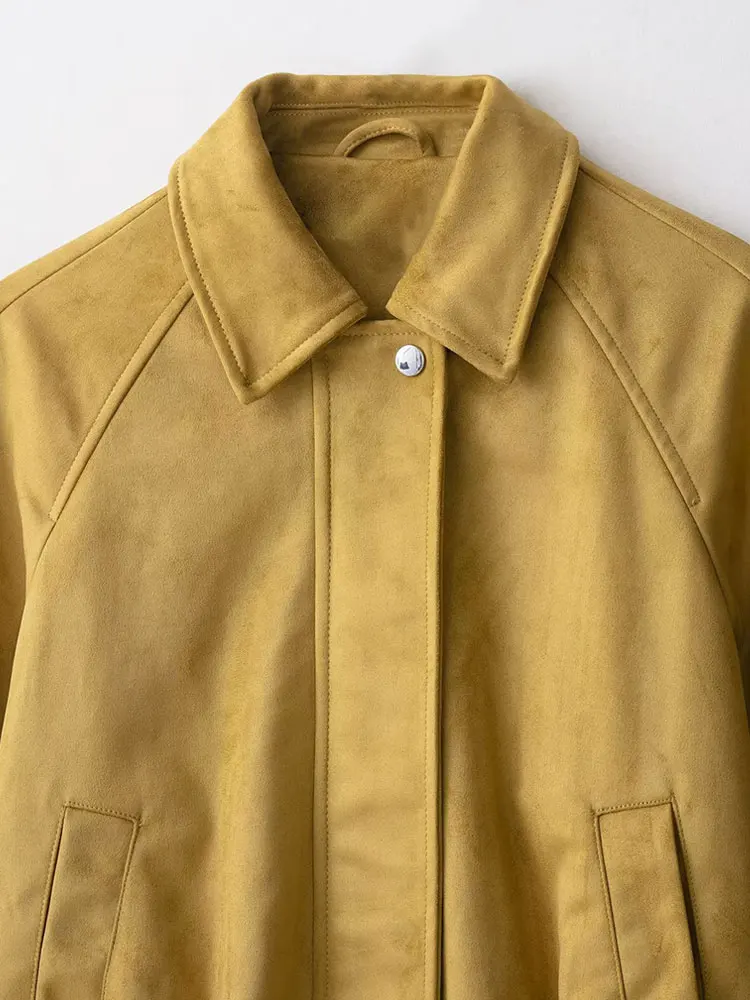 Moda feminina camurça falsa jaqueta bomber casaco manga longa zíper frontal feminino outerwear chiques topos