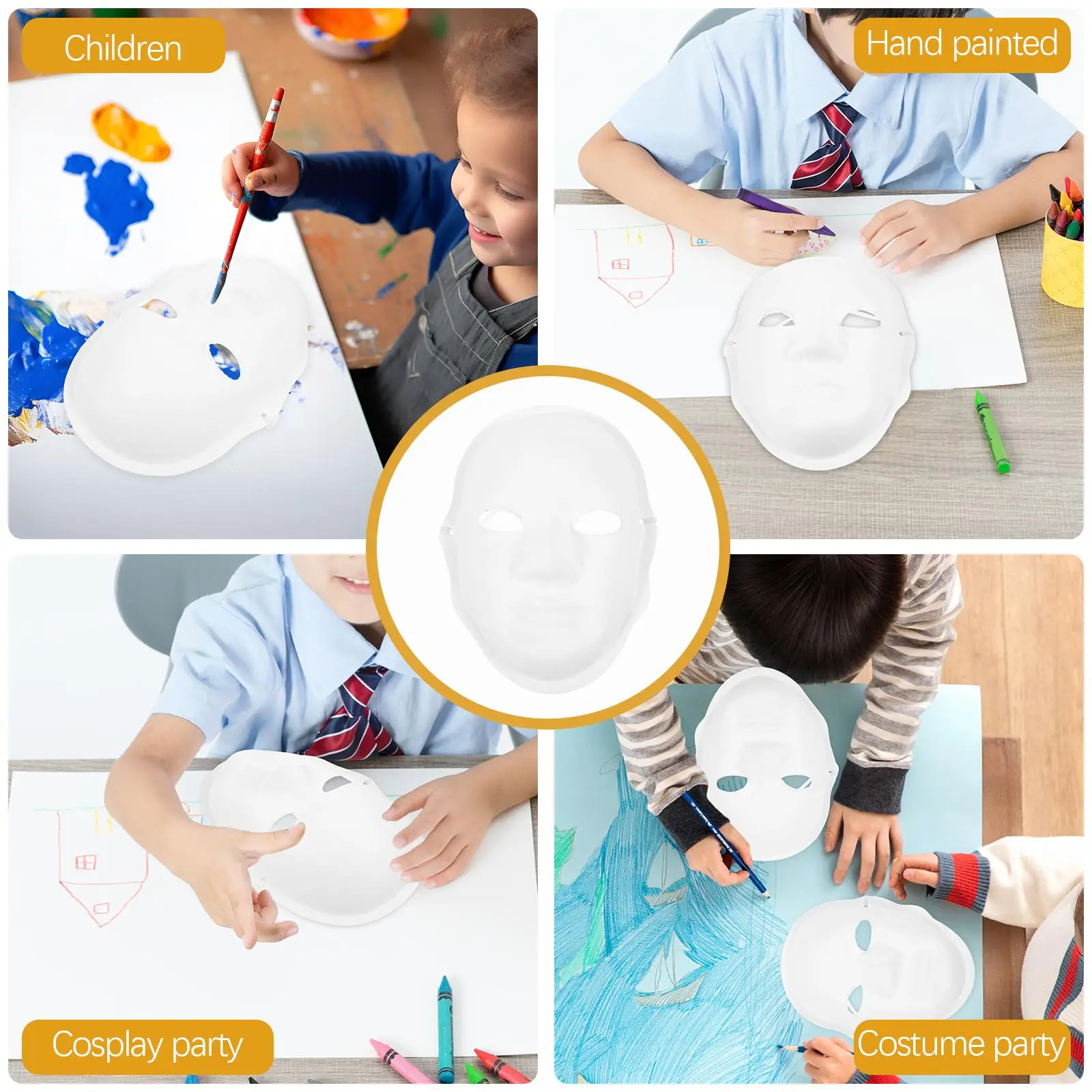 10 قطع من قناع الوجه الكامل المرسوم يدويًا للأطفال، أقنعة تنكرية ورقية يمكنك صنعها بنفسك
