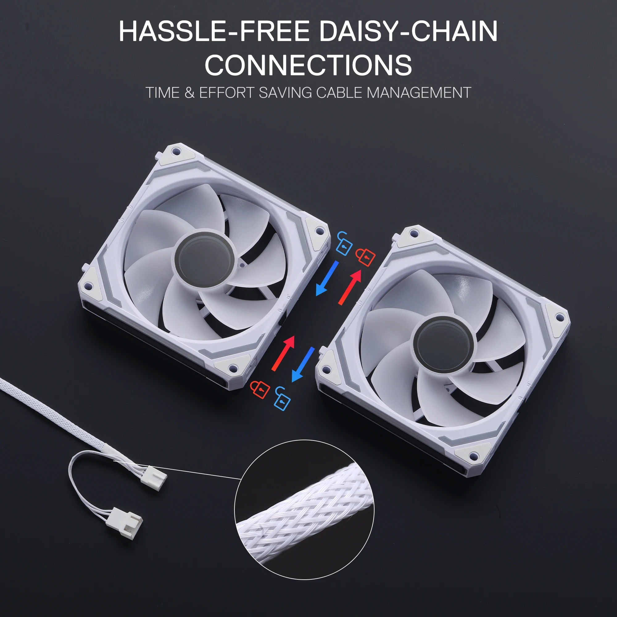 Redragon GCF012 عكس 120 مم PC Case Fan Daisy-Chain Connection 5V 3Pin ARGB Lighting، 4 Pin PWM Case Fan #3