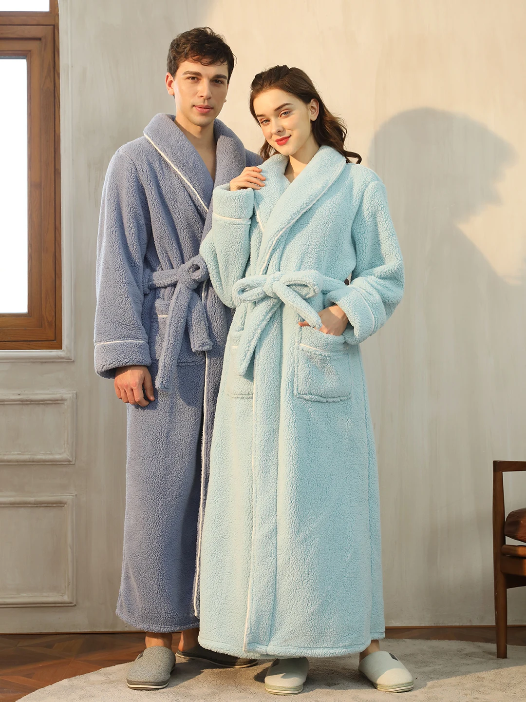 

Nightgown Solid Color Double-Sided Thickened Autumn and Winter Warm Men's and Women's Same Coral Velvet Couple's Simple Fashion