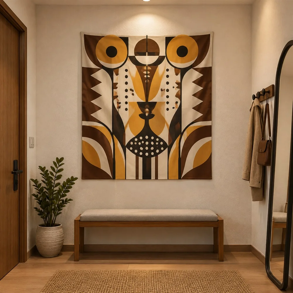 VIKAMA Bold Outline Geometry Mirror Symmetric Tapestry Wall Hanging, Postmodern Wall Decor Tapestries for Living Room Bedroom