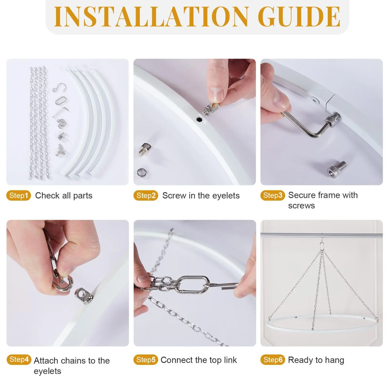 Ceiling Drapes Canopy Ring Stainless Steel Hardware Kit for Wedding Arch Draping and Room Decor