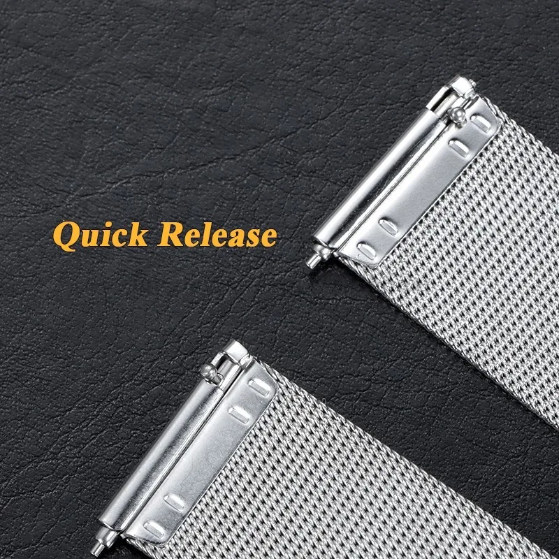 0.4/0.6mm 메쉬 스테인레스 스틸 시계 스트랩 18mm 20mm 22mm 화웨이 시계 GT4 46mm 퀵 릴리스 밴드 범용 루프 손목 밴드