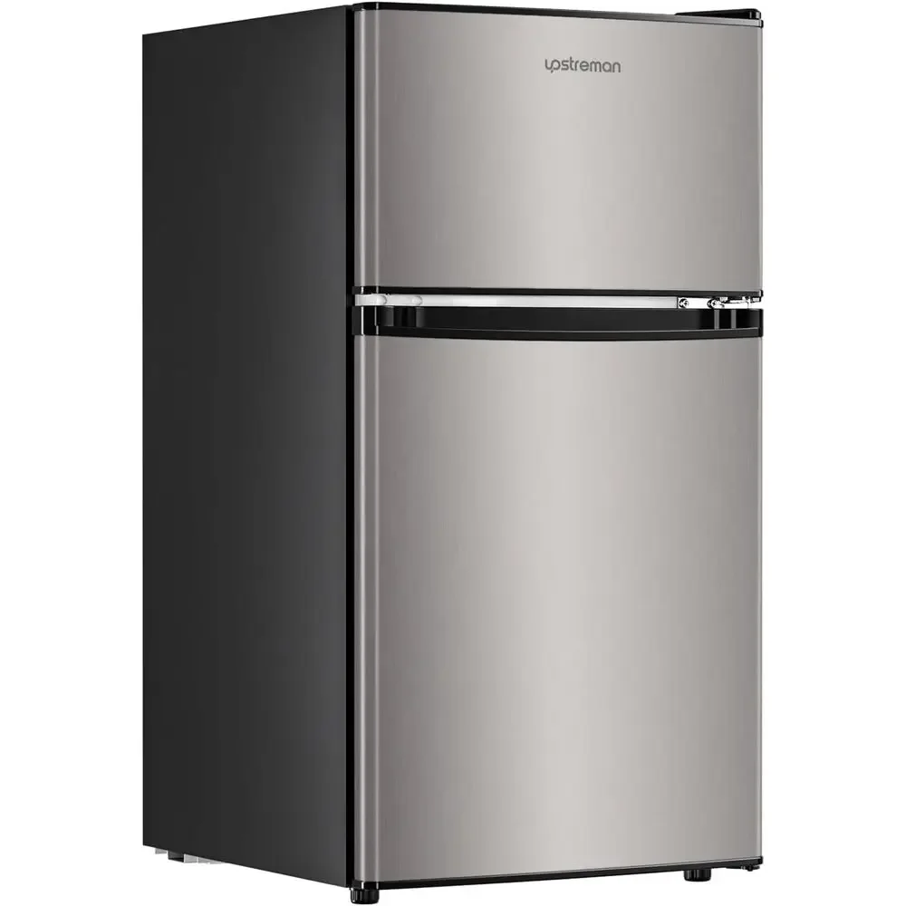 Compact Double Door Mini Fridge, Adjustable Temperature, Ideal for Dorms and Small Spaces