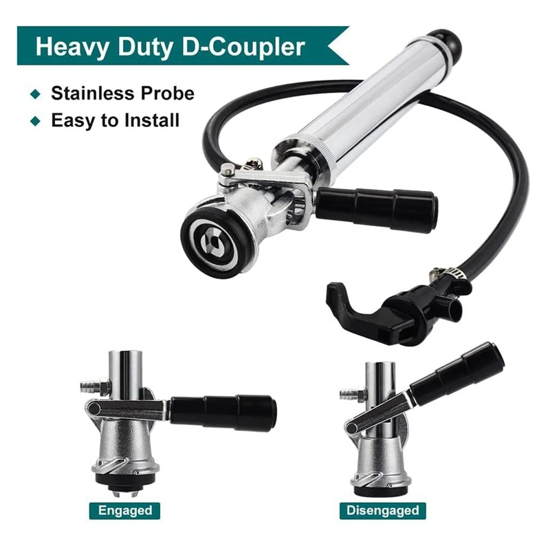 8inch Beer Keg Pump Keg Tap, D System Keg Party Pump for US , Kegerator Tap Stainless Steel Probe Coupler Beer Tap-SPMI