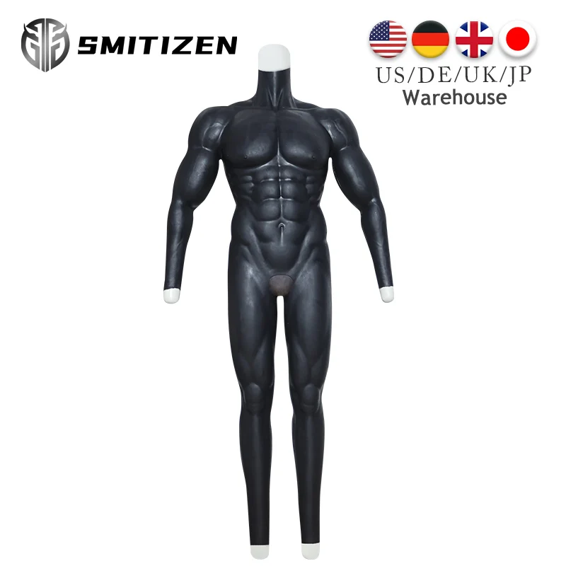 Smitizen Silicone Muscle Suit for Cosplay Fetish Whole Bodysuit Dark Latex Shackles with Arms Gay Costumes Enhance Body