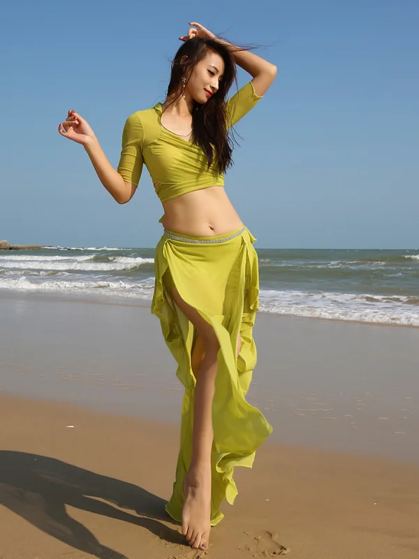 

Belly Dance Costume Women'snew Suit Autumn Group Dress Petal Long Dress Performance Clothes Latin Dance Practice Dress