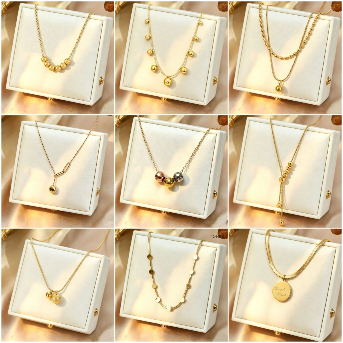 Stars Sun Moon Heart Geometric Pendant Necklace with Clear Zircon Stainless Steel 18K Gold-Plated Women's Choker Fashion Jewelry