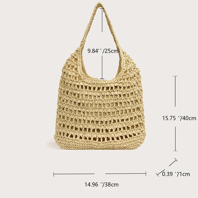 Summer Women Beach Tote Handbags Rattan Crochet Shoulder Bag Casual Commute Bag Vintage Straw Woven Bag