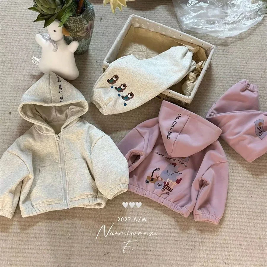 2024 Korea Baby Boys Girls Fashion Clothing Set Cute Bear Printed Hoodies Jackets+pants,Kids Children Birthday Casual Clothes