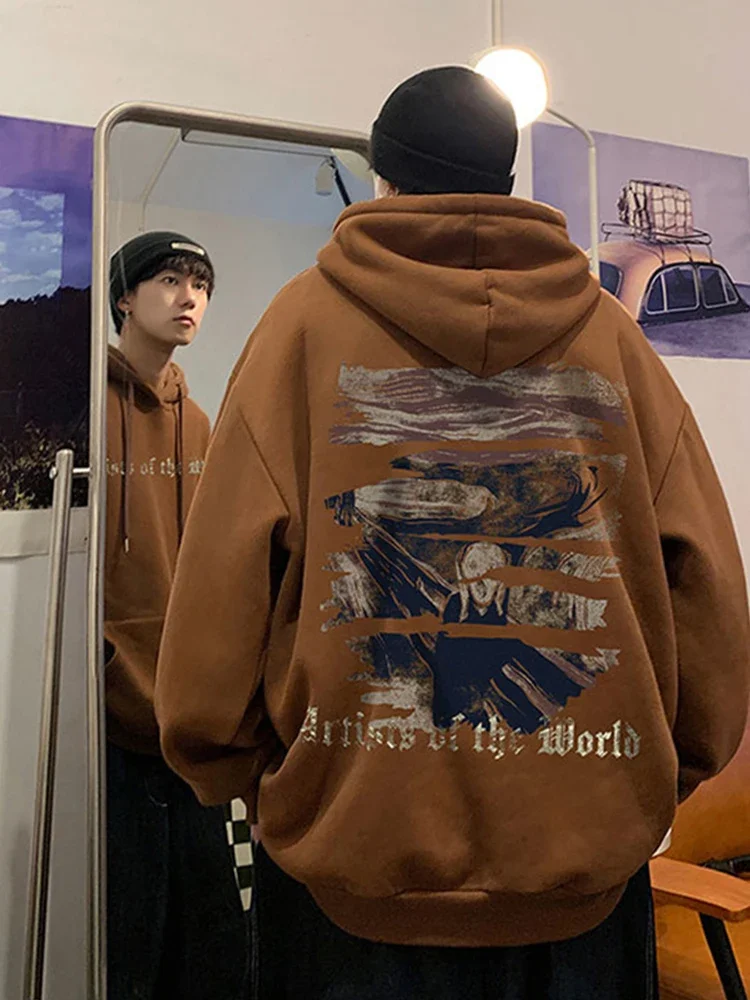 Autumn Goth Graphic Print Hooded Sweatshirts For Men Oversized Y2K