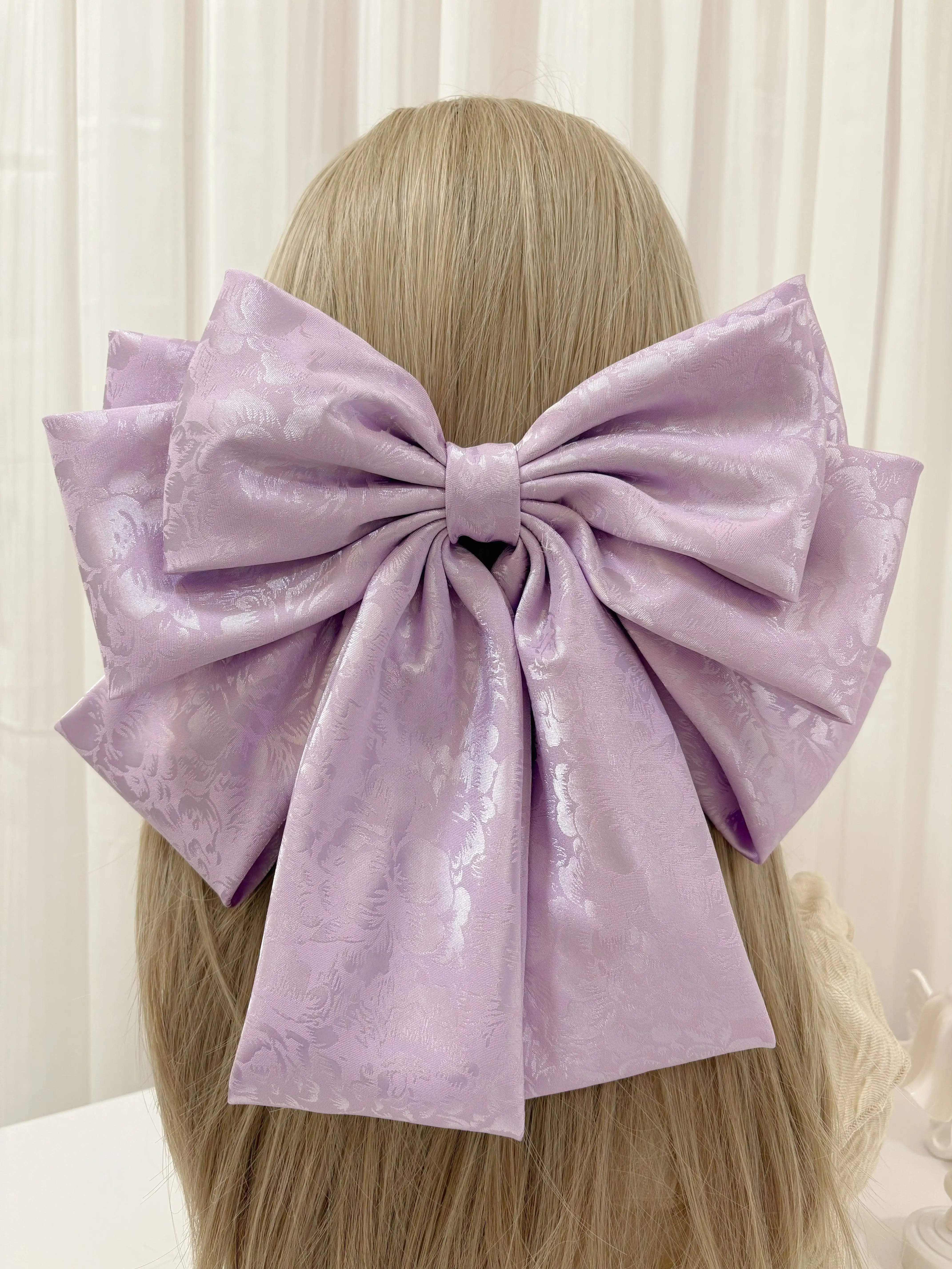 مشبك شعر على شكل فيونكة ستيريو بلون سادة عصري للفتيات الإناث طباعة وردية بخمس طبقات كبيرة الحجم على شكل فيونكة إكسسوارات للشعر #2